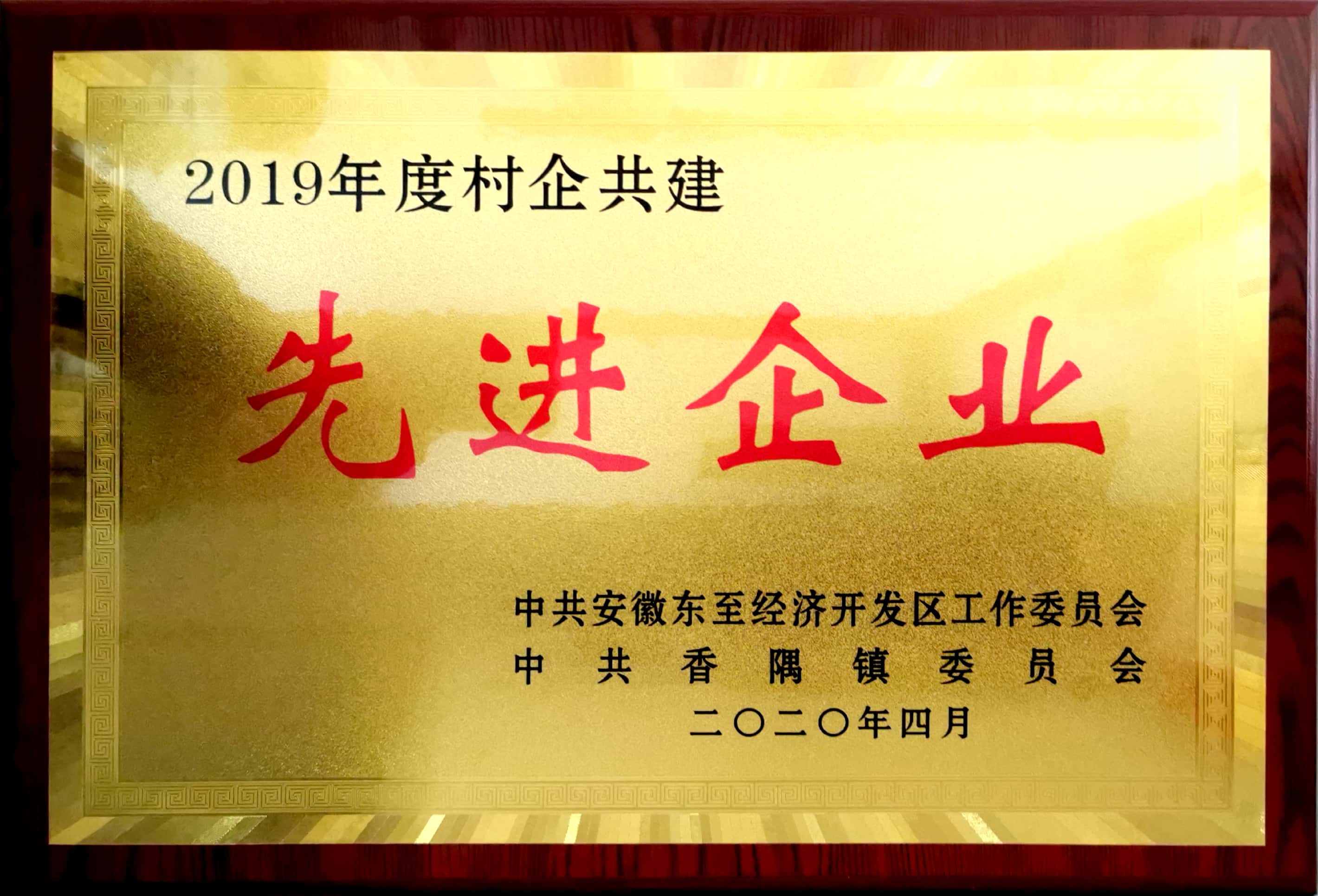 祝賀嘉智信諾榮獲東至經(jīng)濟開發(fā)區(qū)、香隅鎮(zhèn)委員會“2019年度村企共建先進企業(yè)”